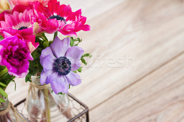 Blumen mauve blau Vase Tabelle Kopie Raum Stock foto © neirfy