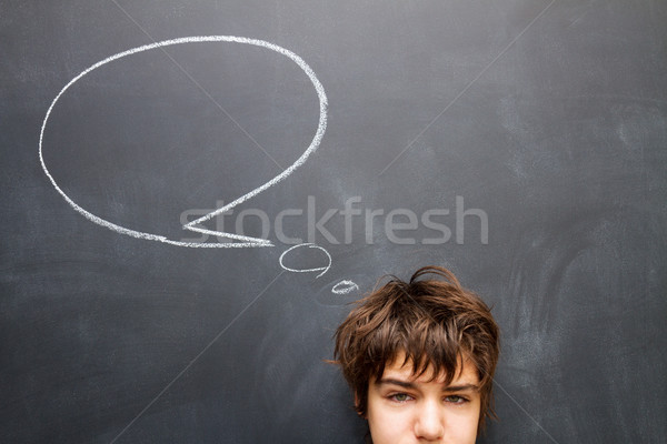Ogen tiener jongen hoofd Blackboard gelukkig Stockfoto © neirfy
