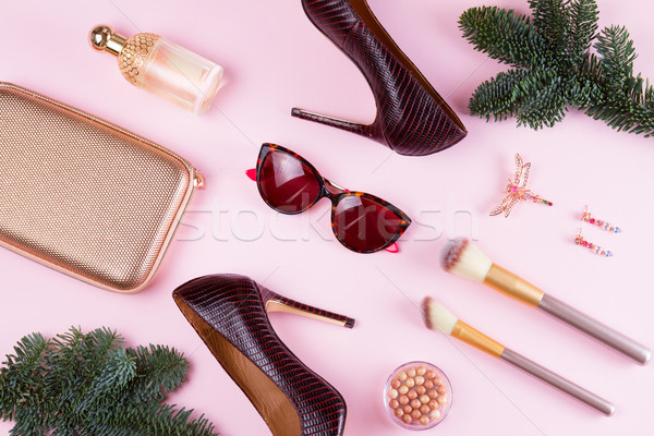 Sarok cipők karácsony buli örökzöld fa Stock fotó © neirfy