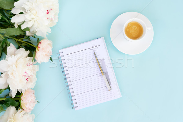 Bureau à domicile bleu vide portable fleurs [[stock_photo]] © neirfy