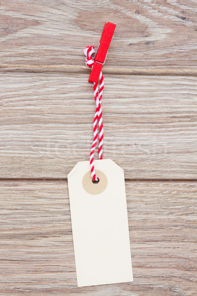 Een tag opknoping touw houten papier Stockfoto © neirfy