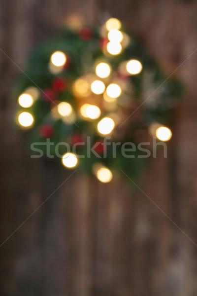 Weihnachten Kranz Lichter Holz glücklich Design Stock foto © neirfy