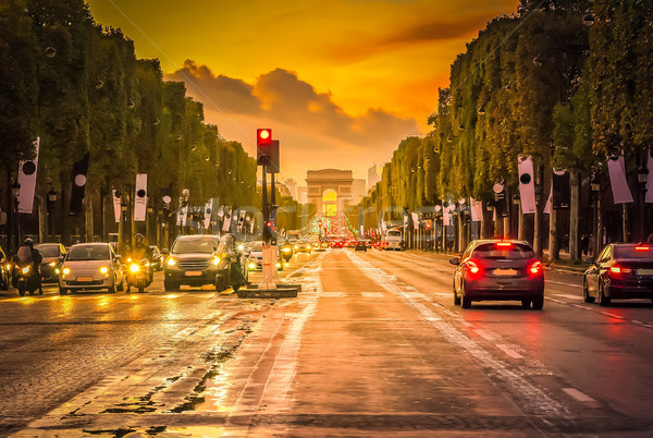 Stock foto: Arc · de · Triomphe · Paris · Frankreich · Sonnenuntergang · Retro · Stadt