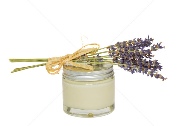 Stock photo: Lavender and jar with cream
