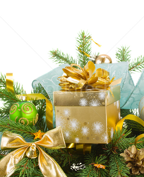 evrgreen fir tree and  christmas  gift box Stock photo © neirfy