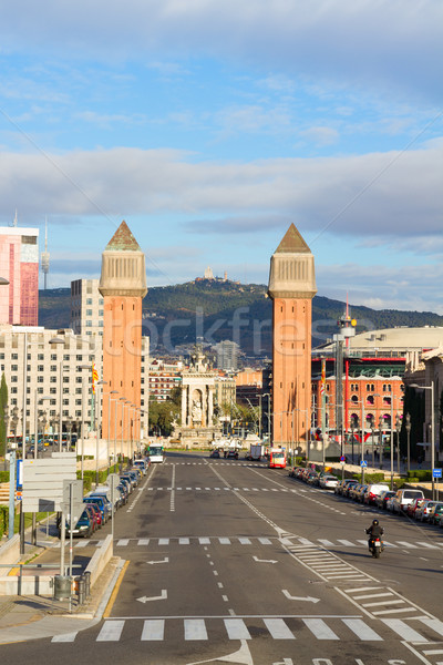 Tér Spanyolország velencei tornyok Barcelona épület Stock fotó © neirfy