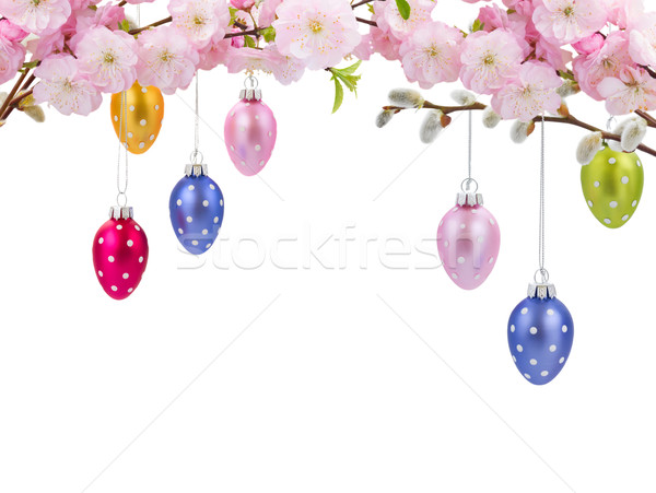 Colorful hanging easter eggs Stock photo © neirfy