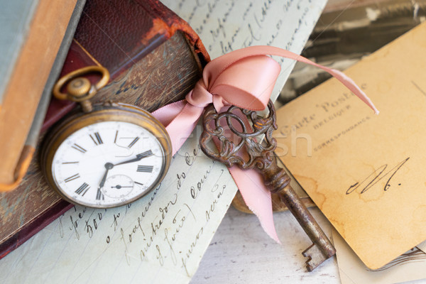 Antyczne mail zegar kluczowych kopia przestrzeń papieru Zdjęcia stock © neirfy