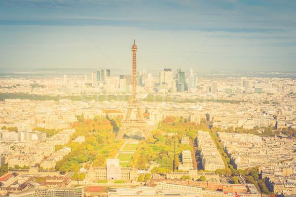 Eiffel-torony Párizs városkép fölött Franciaország retro Stock fotó © neirfy