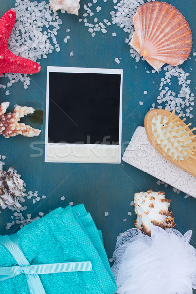 instant photo with frame of sea salt and shells Stock photo © neirfy