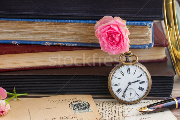 Antique horloge vieux livres lettres poche [[stock_photo]] © neirfy