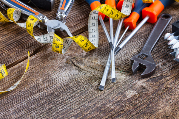 tools kit frame on wooden planks Stock photo © neirfy