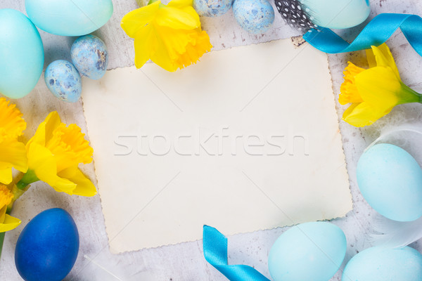 Easter frame with painted eggs and flowers Stock photo © neirfy