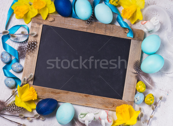 Easter frame with painted eggs and flowers Stock photo © neirfy