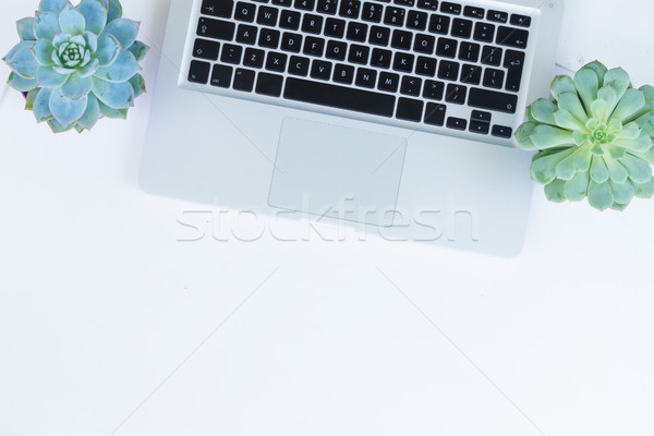 Stockfoto: Desktop · scène · laptop · telefoon · witte · tabel