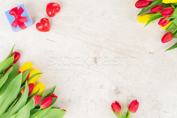 bouquet of yellow, purple and red tulips Stock photo © neirfy