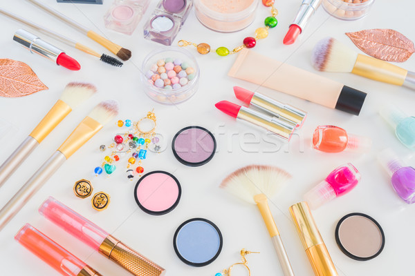 Colorful make up flat lay scene Stock photo © neirfy