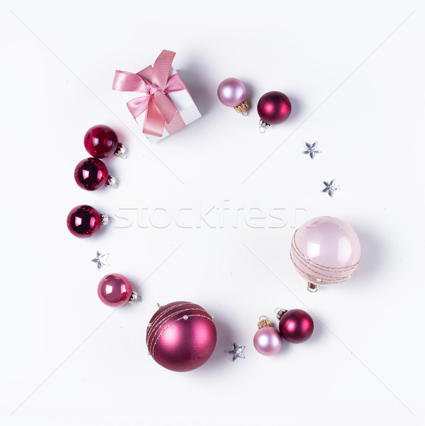 Stock photo: Christmas flat lay scene with glass balls