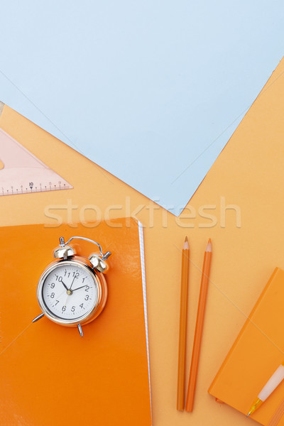 Zurück in die Schule Szene Schulbedarf blau orange Schule Stock foto © neirfy