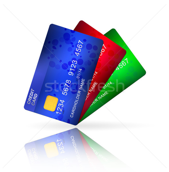Drei Kreditkarten isoliert weiß Business Warenkorb Stock foto © neirfy