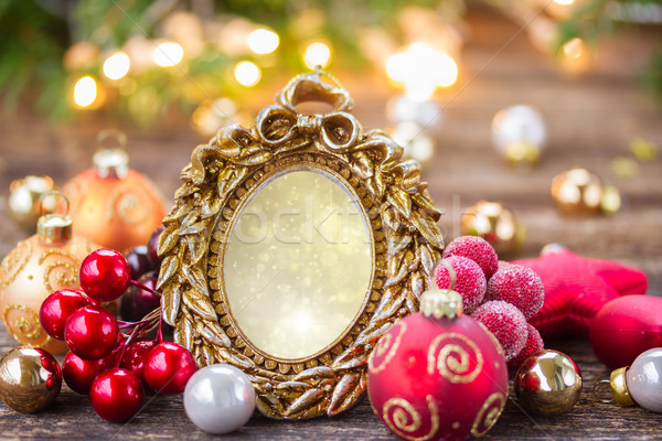 Navidad marco decoraciones mesa de madera luces madera Foto stock © neirfy