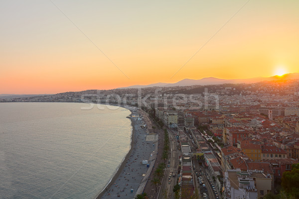 Stockfoto: Stadsgezicht · mooie · Frankrijk · strand · zee · zonsondergang