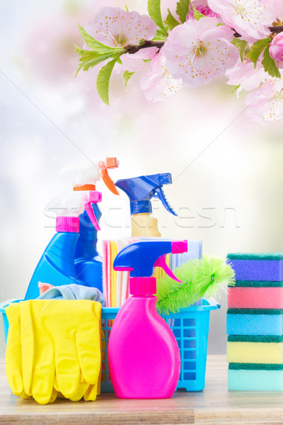Nettoyage de printemps coloré table en bois printemps bureau eau [[stock_photo]] © neirfy