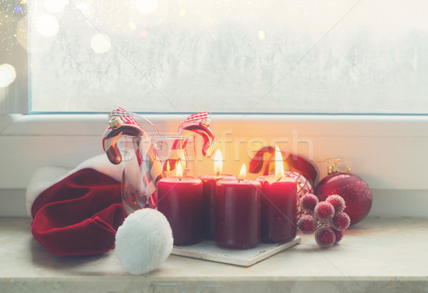 Stock photo: Christmas scene with burning light