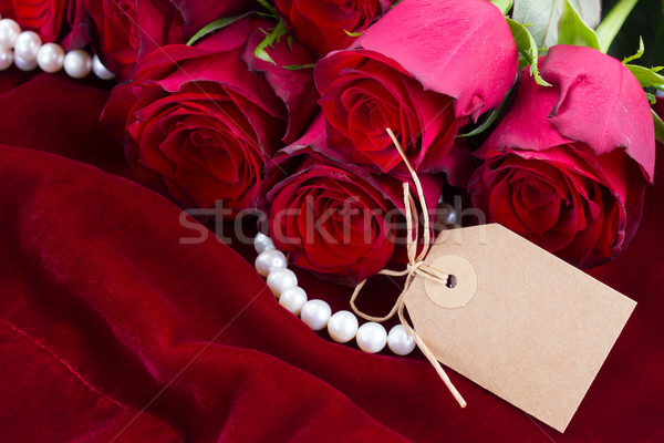 Foto stock: Rosas · rojas · terciopelo · frescos · vacío · etiqueta · aumentó