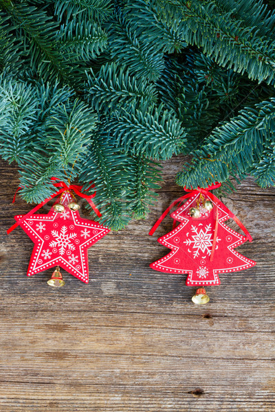 Karácsony friss örökzöld fa ágak piros Stock fotó © neirfy