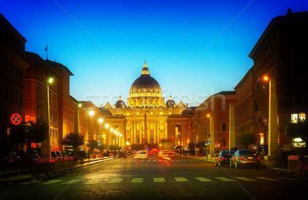 Foto stock: Catedral · Roma · Itália · estrada · noite · luzes