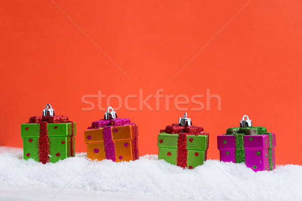 Stock photo: Christmas presents in snow
