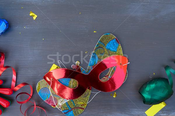 [[stock_photo]]: Décorations · sombre · bois · masques · fête · heureux