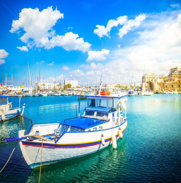 Starych portu Grecja kolorowy łodzi niebo Zdjęcia stock © neirfy