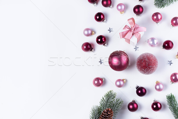 Christmas flat lay scene with glass balls Stock photo © neirfy