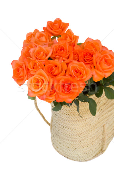 Stock fotó: Narancs · rózsák · kosár · izolált · fehér · esküvő