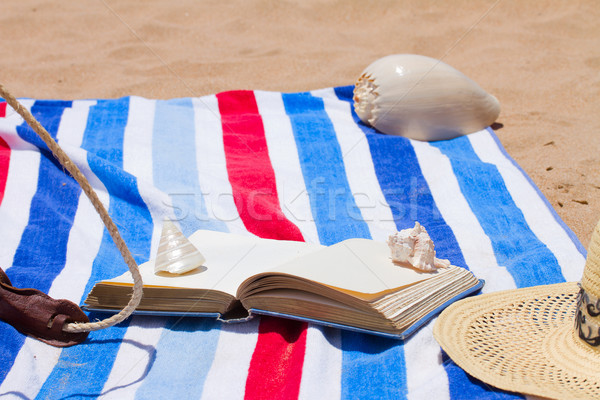 Boek strandlaken Open boek zon zomer Stockfoto © neirfy