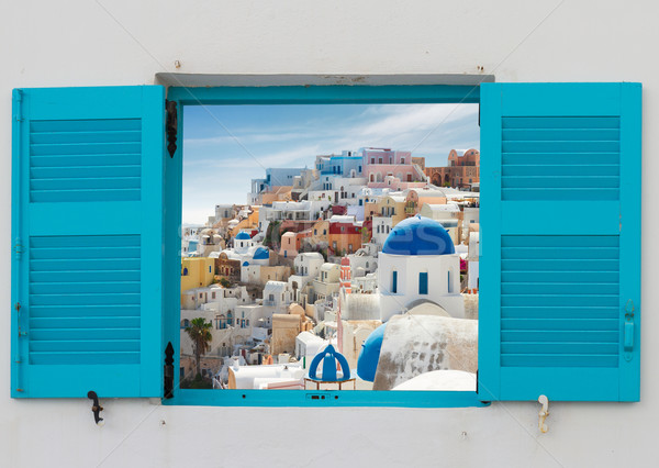 window with Oia, traditional greek village Stock photo © neirfy