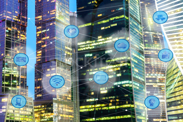 Stock photo: city and wireless communication network