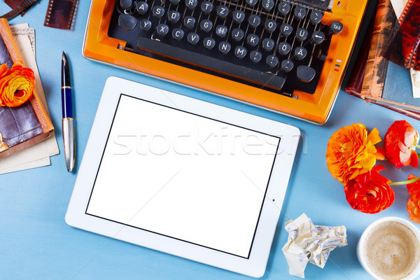 Workspace with vintage orange typewriter Stock photo © neirfy