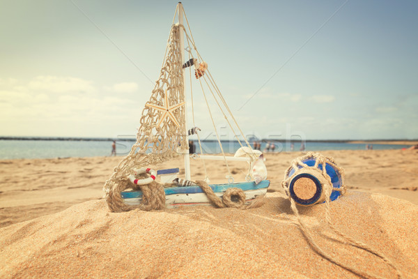 Boot oceaan kust houten model zonnige Stockfoto © neirfy