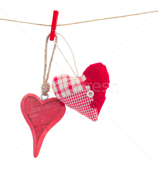 two bound hanging red  hearts on white Stock photo © neirfy