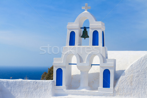 white with blue belfry, Santorini island, Greece Stock photo © neirfy