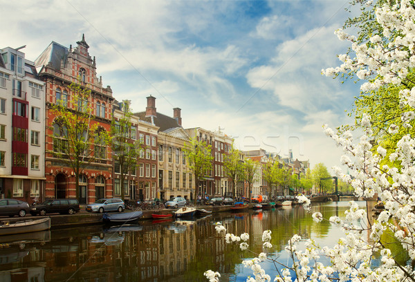 Csatorna gyűrű Amszterdam tavasz nap Hollandia Stock fotó © neirfy
