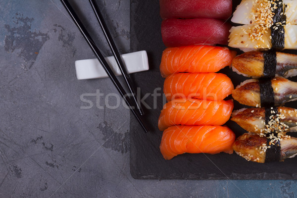 Japonés sushi plato establecer negro Foto stock © neirfy