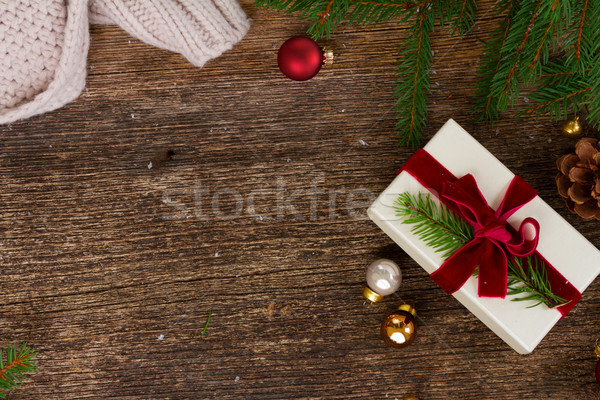 Karácsony ajándék felső kilátás keret kötött Stock fotó © neirfy