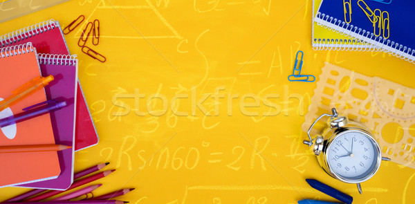 Zurück in die Schule Szene Schulbedarf gelb math Formeln Stock foto © neirfy