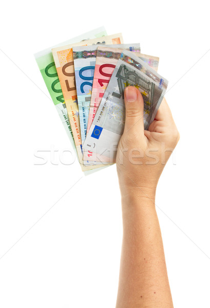 Stock fotó: Kéz · tart · Euro · pénz · izolált · fehér