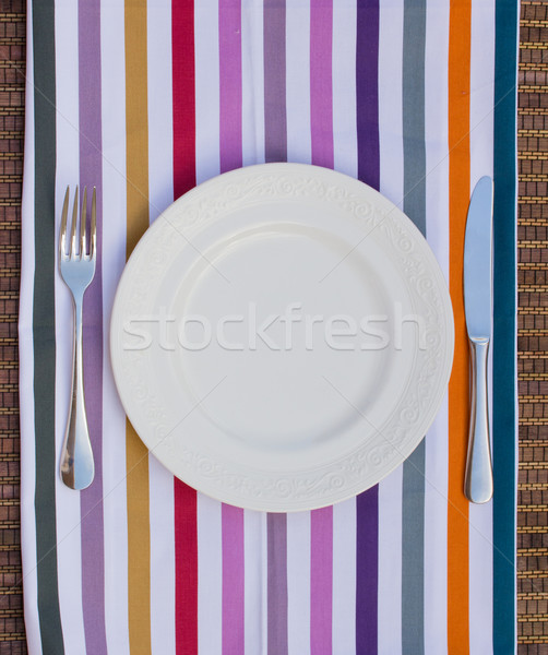 Leer Platte Messer Gabel Tischdecke Essen Stock foto © neirfy