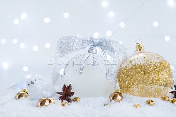 Stockfoto: Witte · christmas · sneeuw · gouden · licht